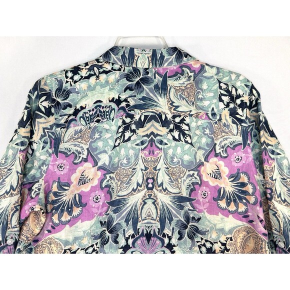 Chicos Linen Shirt Button Up Women's No Iron Tropical Fresh Chic Coral Size 3 - Picture 5 of 11